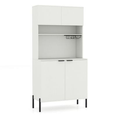 64.5 Inches Tall Kitchen Pantry Cabinet with Charging Station and Wine Glass Rack-White