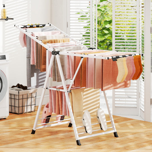 64 Inches Clothes Drying Rack with Height Adjustable Wings-White