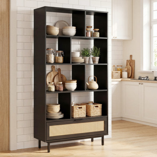 64 inch 6-Tier Tall Wooden Bookcase with 8 Open Cubes-Black