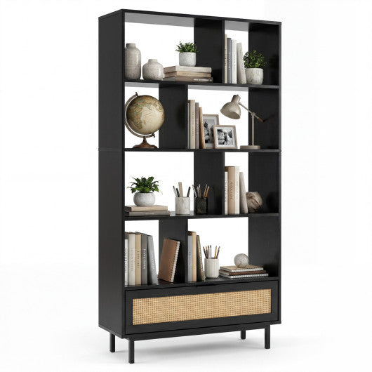 64 inch 6-Tier Tall Wooden Bookcase with 8 Open Cubes-Black