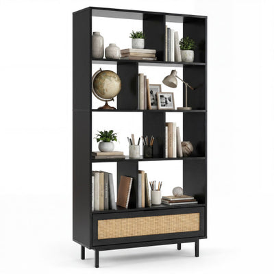 64 inch 6-Tier Tall Wooden Bookcase with 8 Open Cubes-Black
