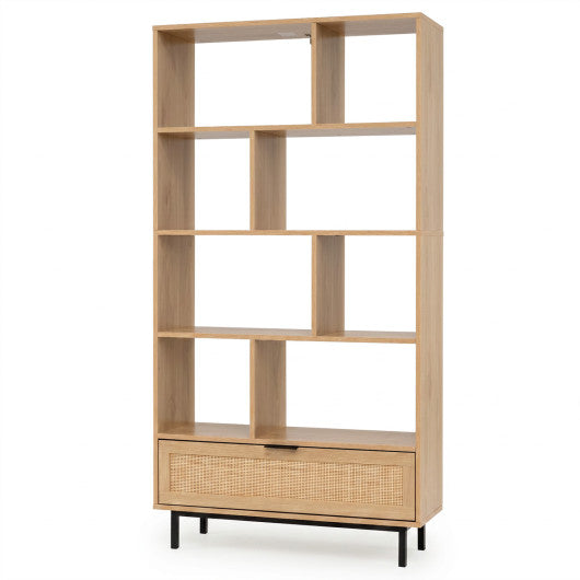 64 inch 6-Tier Tall Wooden Bookcase with 8 Open Cubes-Natural