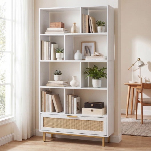 64 inch 6-Tier Tall Wooden Bookcase with 8 Open Cubes-White
