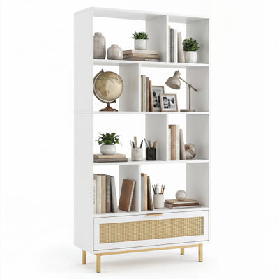 64 inch 6-Tier Tall Wooden Bookcase with 8 Open Cubes-White