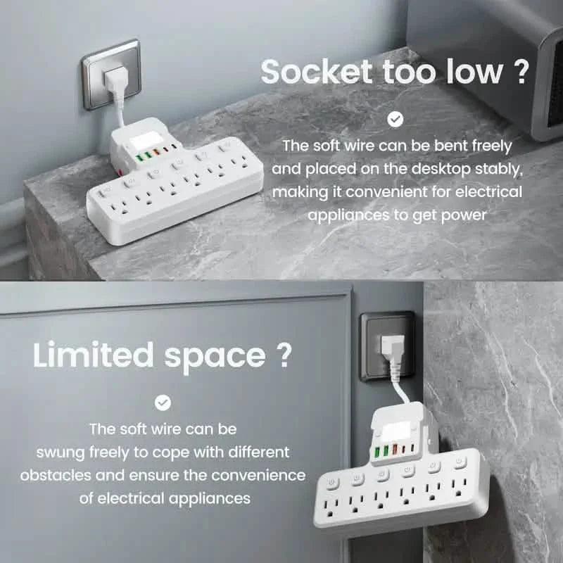 12-in-1 Adjustable Desk Lamp Power Strip – 6 AC Outlets, 3 USB-A & 2 Type-C Ports, Surge Protection
