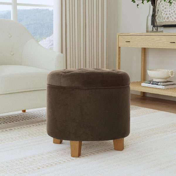 Brown Velvet Upholstered Ottoman With Concealed Storage