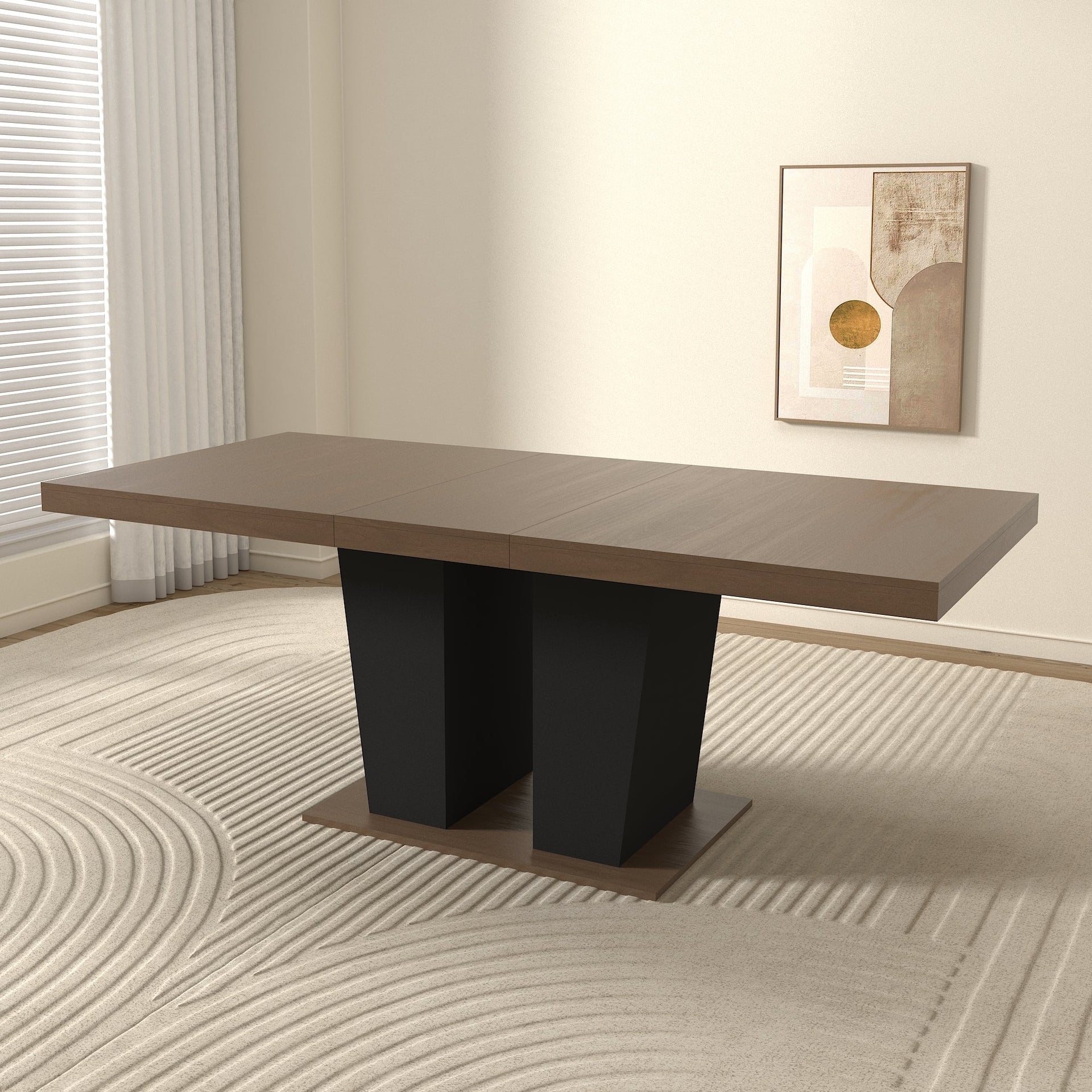 Beige and Brown Extendable Dining Table
