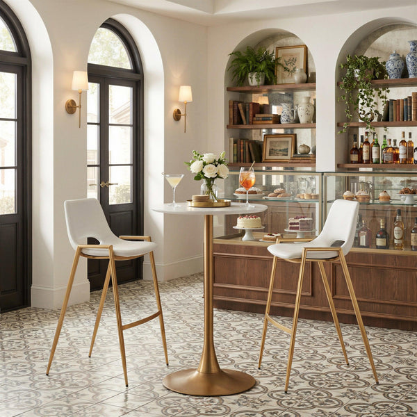 Auray Bar Table White & Gold