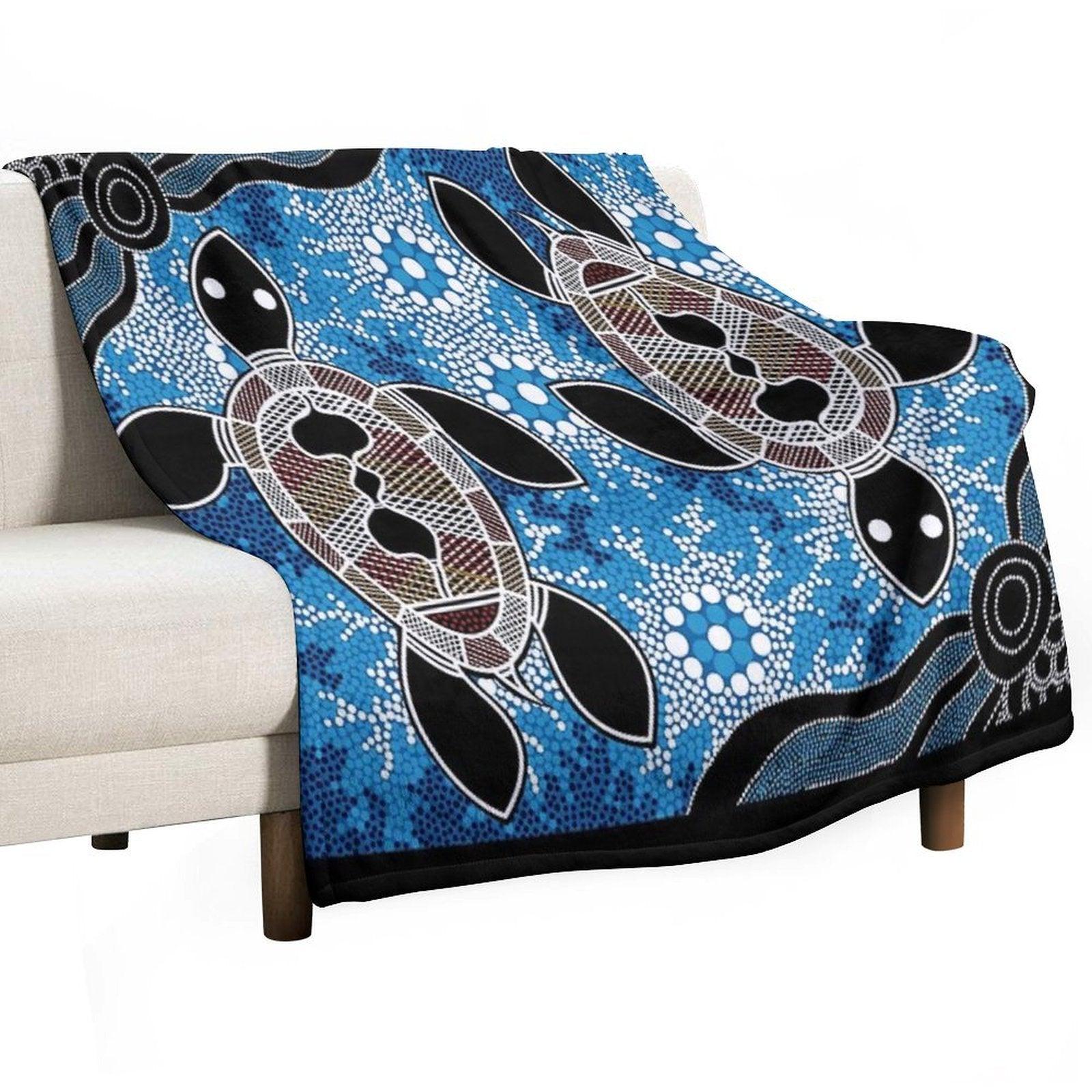 Authentic Aboriginal Art  - Sea Turtles Throw Blanket