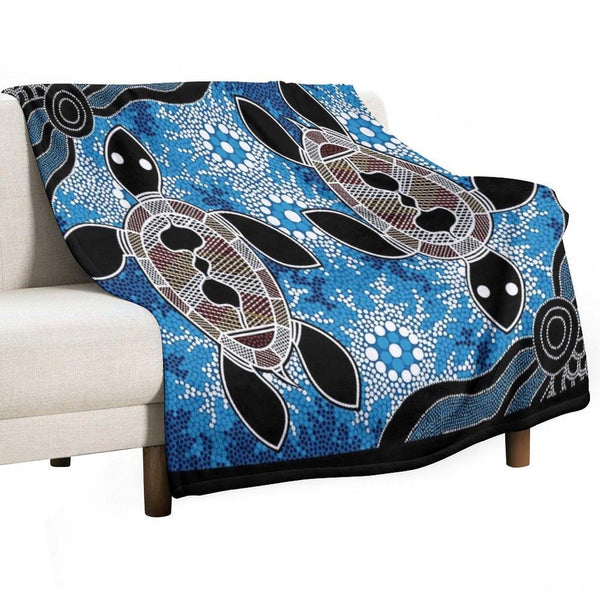Authentic Aboriginal Art  - Sea Turtles Throw Blanket