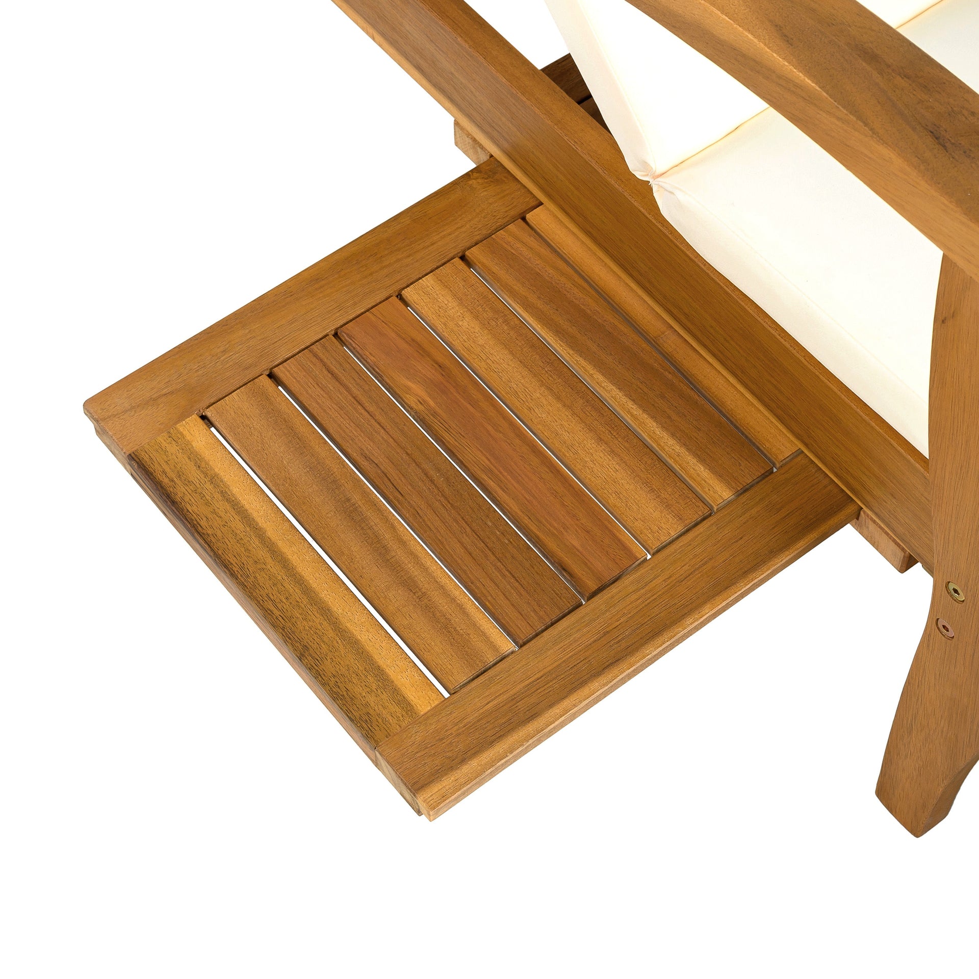 Versatile Chaise Lounge with Wheels - Acacia Wood Recliner for Patio, Cream Cushion, Adjustable Backrest