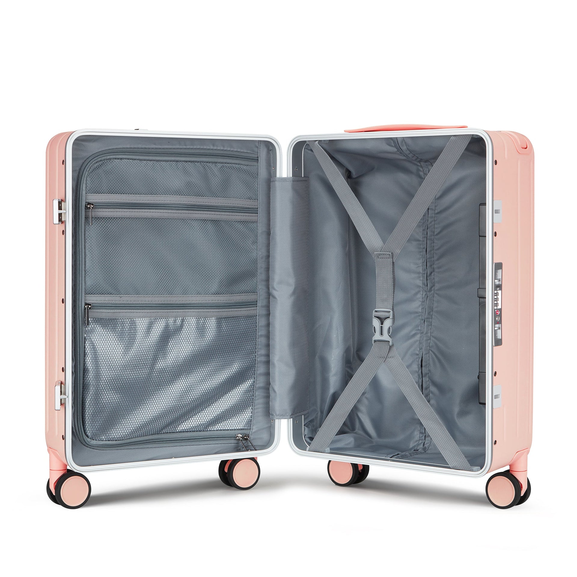 Aluminum Frame 20 Inch with Front Open Carry-on Luggage, PC Hard Shell Suitcase, Bounce Wide Handle Pull Rod Luggage with 360°Double Wheels, Built-In TSA Lock, Airline Approved Suitcase for Business