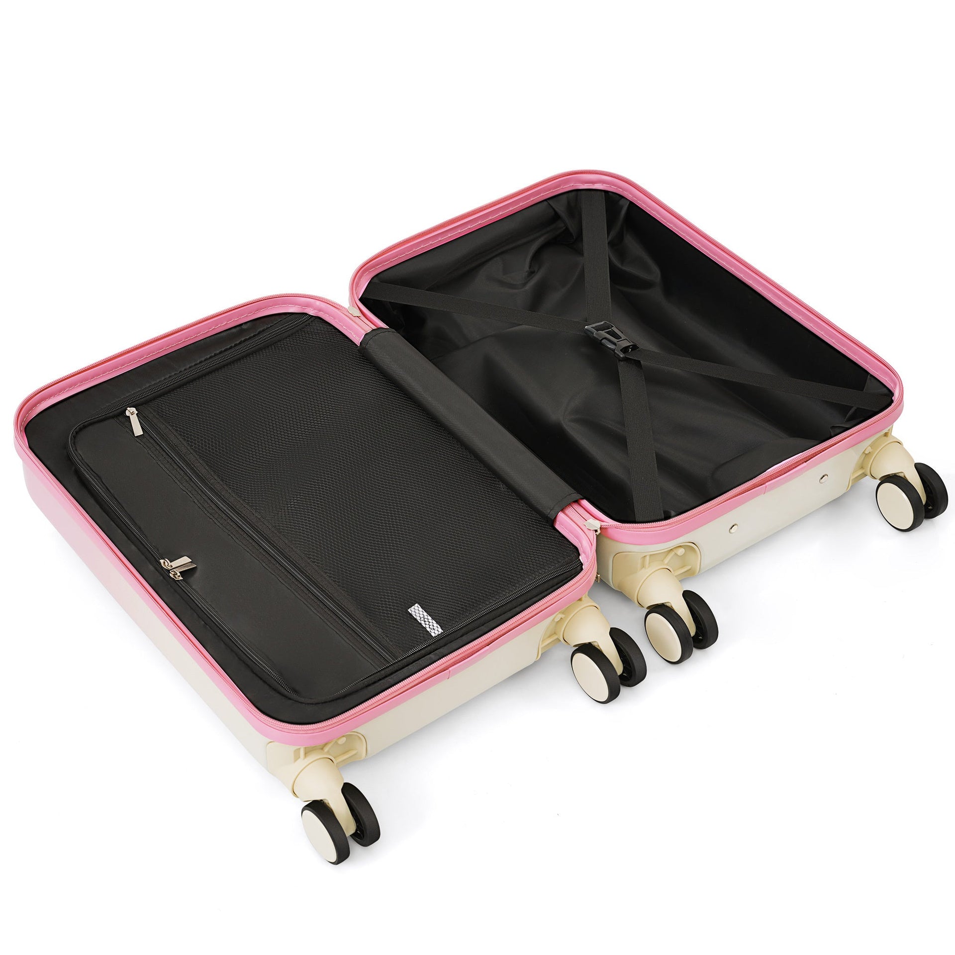 Luggage Set of 3, 20, 24, 28inch with USB Port, 20, 24inch with front opening design Airline Certified Carry on Luggage with Cup Holder, ABS+PC Hard Shell Luggage with Spinner Wheels, pink