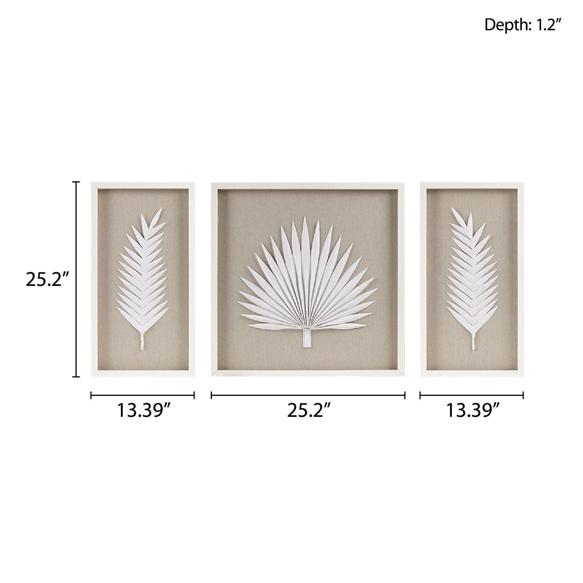 Framed Rice Paper Palm Leaves 3-piece Shadowbox Wall Decor