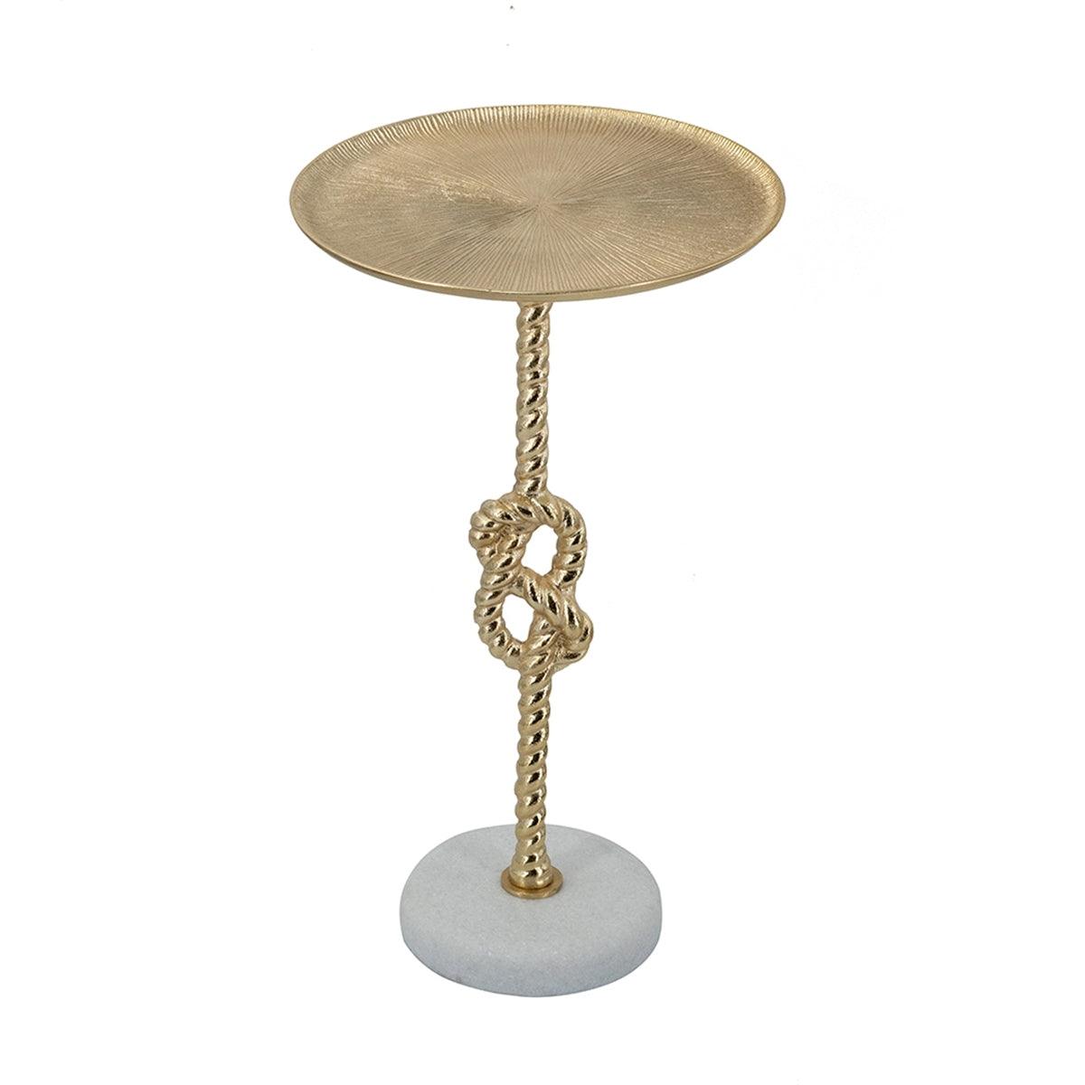 Gold Marble Side Table with Rope Knot Base – Modern Luxury End Table