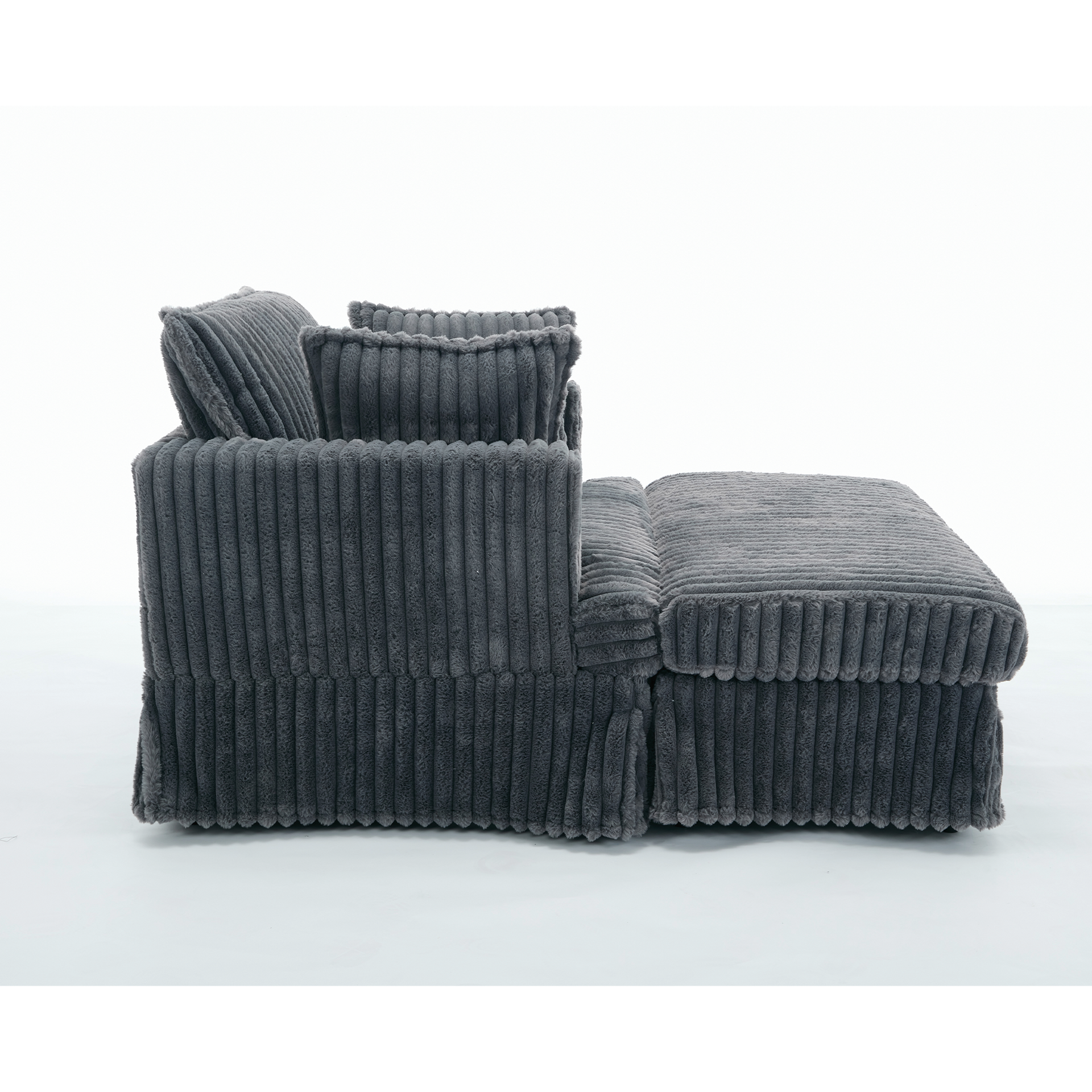 Oversized Corduroy Chaise Lounge with Ottoman in Dark Gray