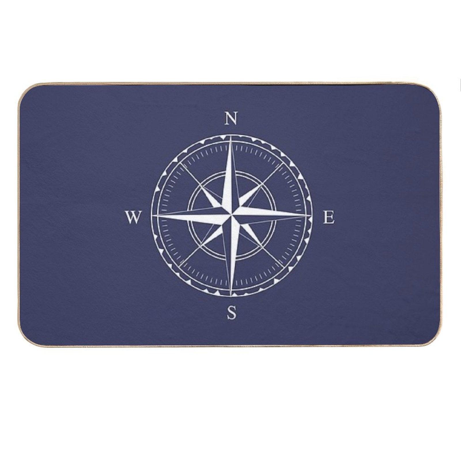 Navy Blue And White Nautical Ships Compass Rose Bath Mat