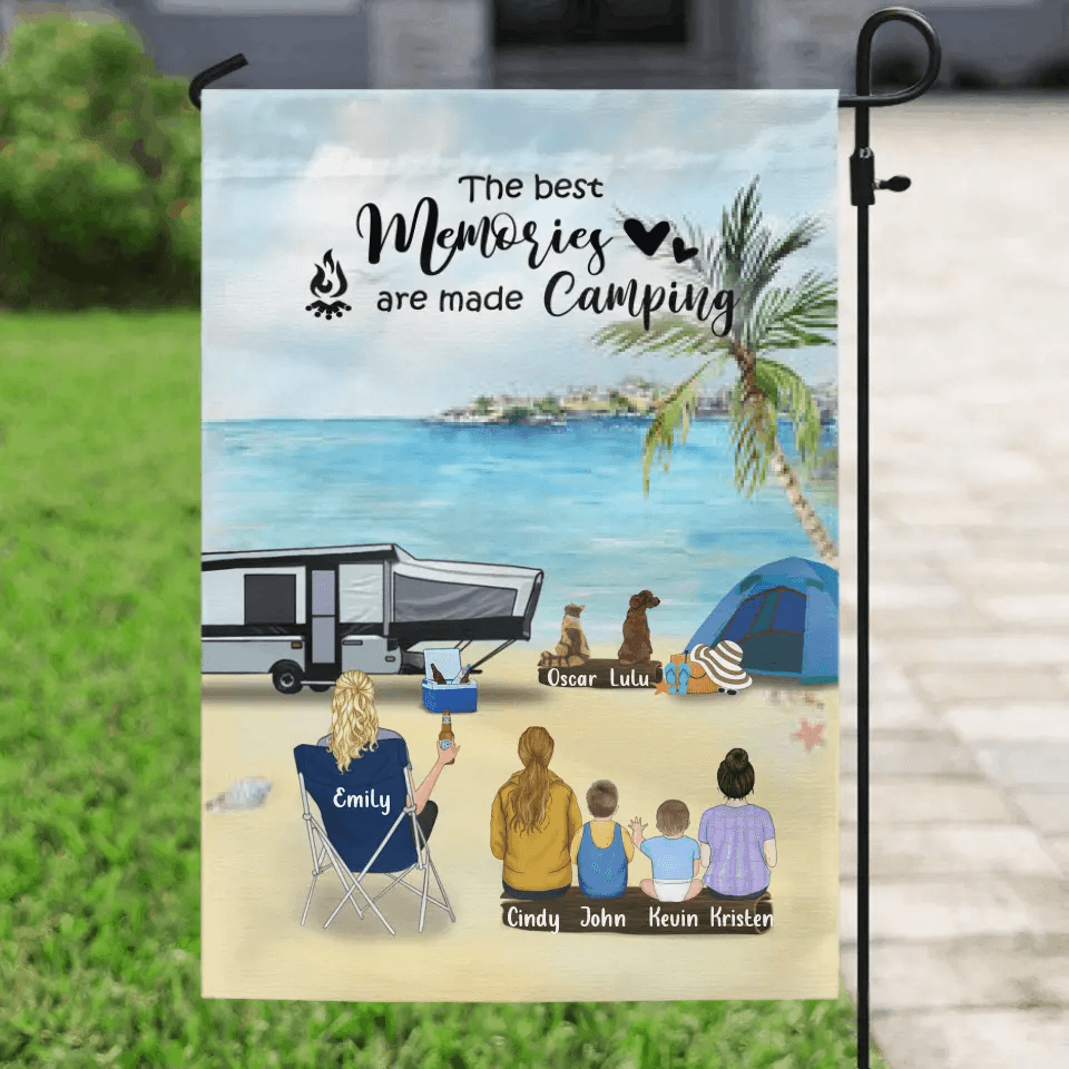 Personalized Beach Camping Garden Flag - Single Man/Woman with up to 4 Kids and 2 Pets - The Ocean Is Calling - 1CTOH9