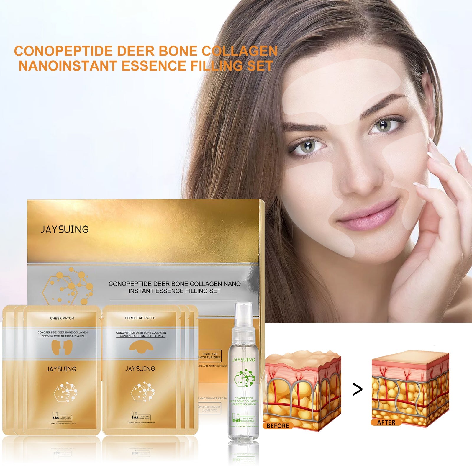 Snail Peptide Deer Bone Collagen Essence Set Lightens Fine Lines, Anti-Aging, Moisturizes And Tightens Facial Skin