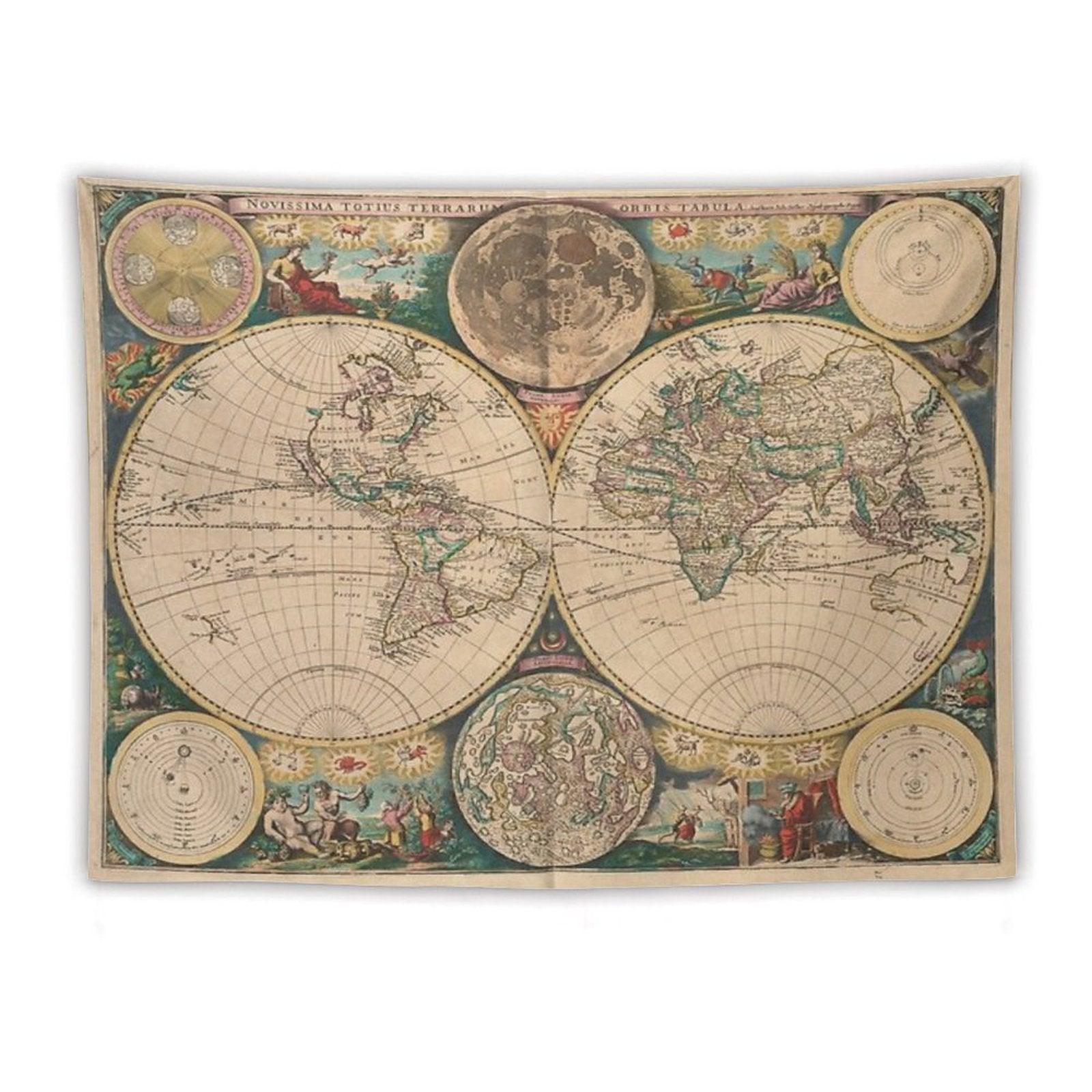 Vintage Map of The World (1672) 2 Tapestry