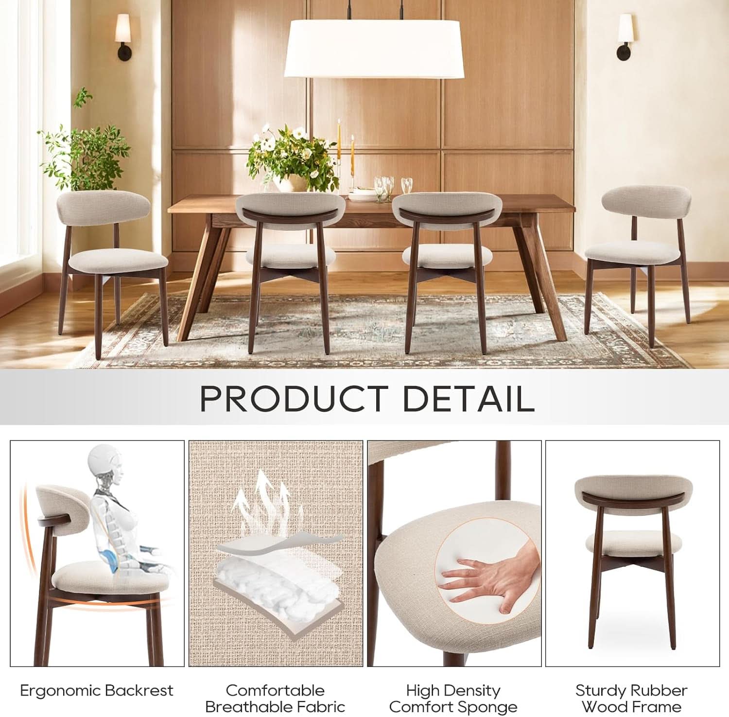 Beige Upholstered Contemporary Wood Dining Chair Set