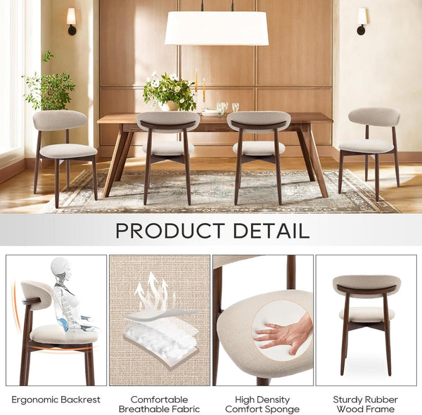 Beige Upholstered Contemporary Wood Dining Chair Set