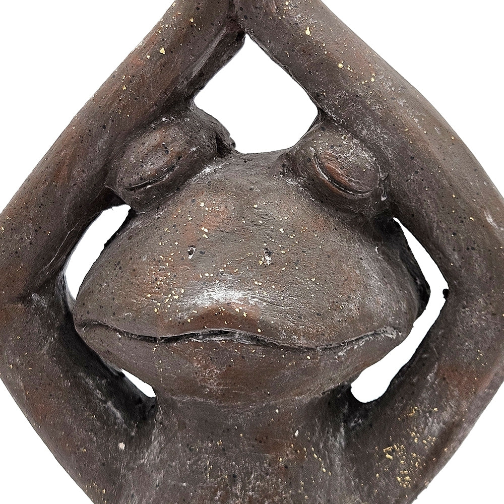 11.5x6.5x15' Brown Magnesium Yoga Frog Figurine in Namaste Pose with Gold Accents