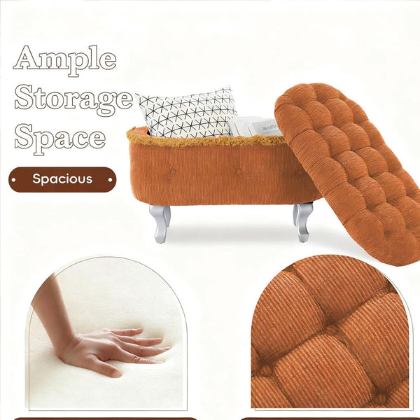Orange Upholstered Storage Ottoman for Living Room