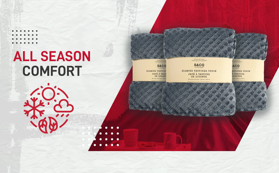 Knit Embossed Diamond Throw Blanket 48X60 Charcoal