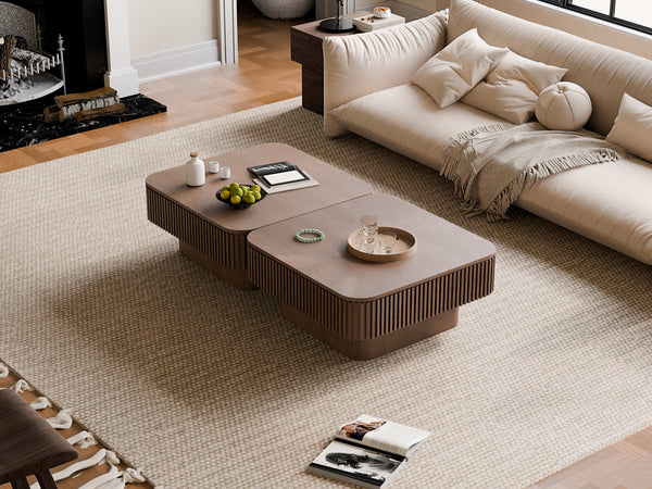 Walnut Square Modern Coffee Table with Hidden Storage