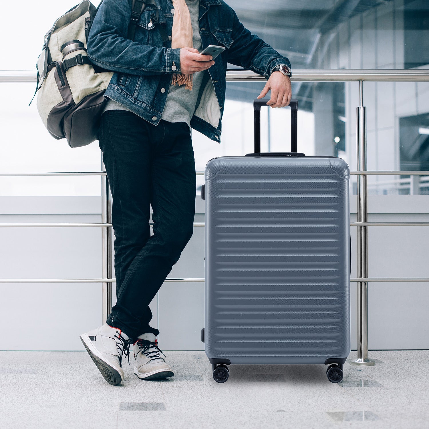 Luggage Sets New Model Expandable ABS+PC 3 Piece Sets with Spinner Wheels Lightweight TSA Lock (20/24/28), STEEL GRAY