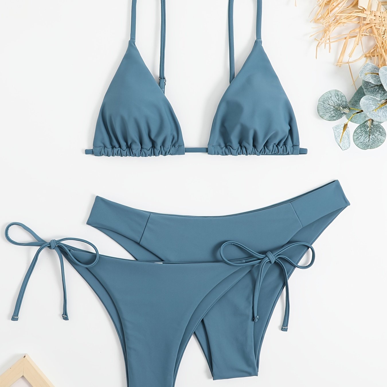 Essential Edge 3-Piece Bikini Set for Women – Solid Color High-Cut Triangle Top Two-Style Bottoms with Side Lace-Up Design & Quick-Drying Comfort – Versatile Women's Swimwear for Summer Pool Beach & Travel