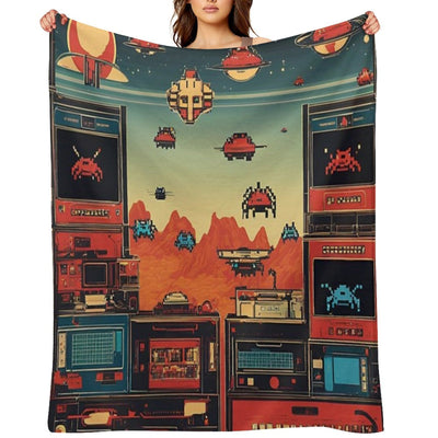 Space Invaders 90s Versatility Throw Blanket