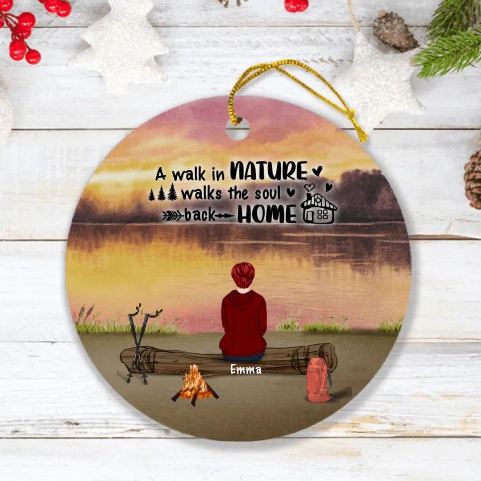 Personalized Hiking Ornament - Man/Woman/Couple/Parents With Up to 6 Pets And 4 Kids - Gift For Hiking Lover - Head For The Hills