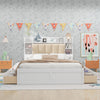 Wood Queen Size Platform Bed with Storage Headboard  Shelves and 4 Drawers  White