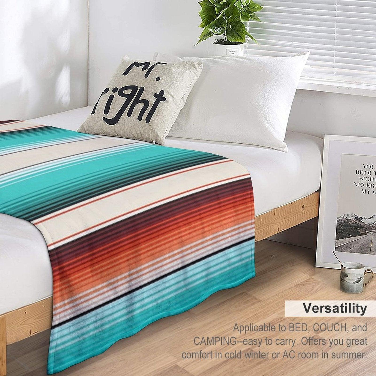 Navajo White, Turquoise And Burnt Orange Southwest Serape Blanket Stripes Throw Blanket