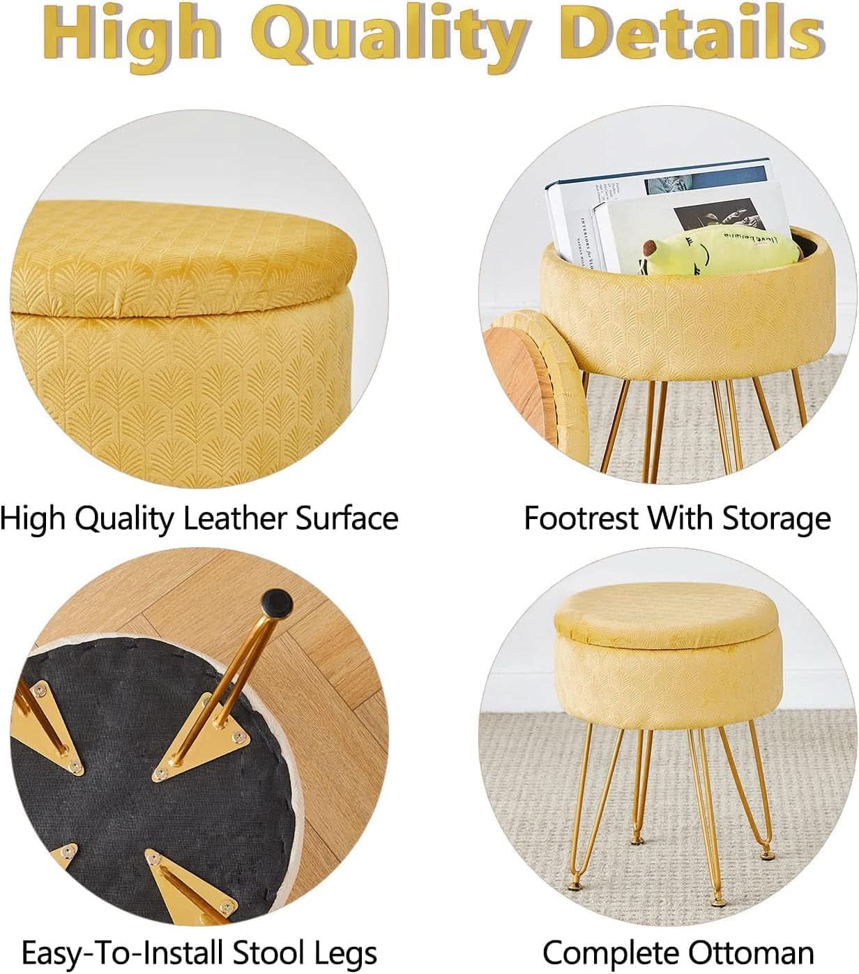 Ginger Velvet Storage Ottoman With Generous Capacity