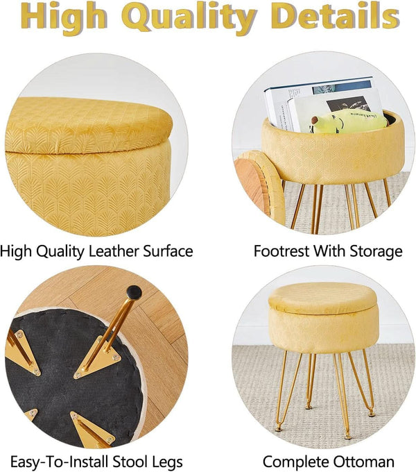Ginger Velvet Storage Ottoman With Generous Capacity