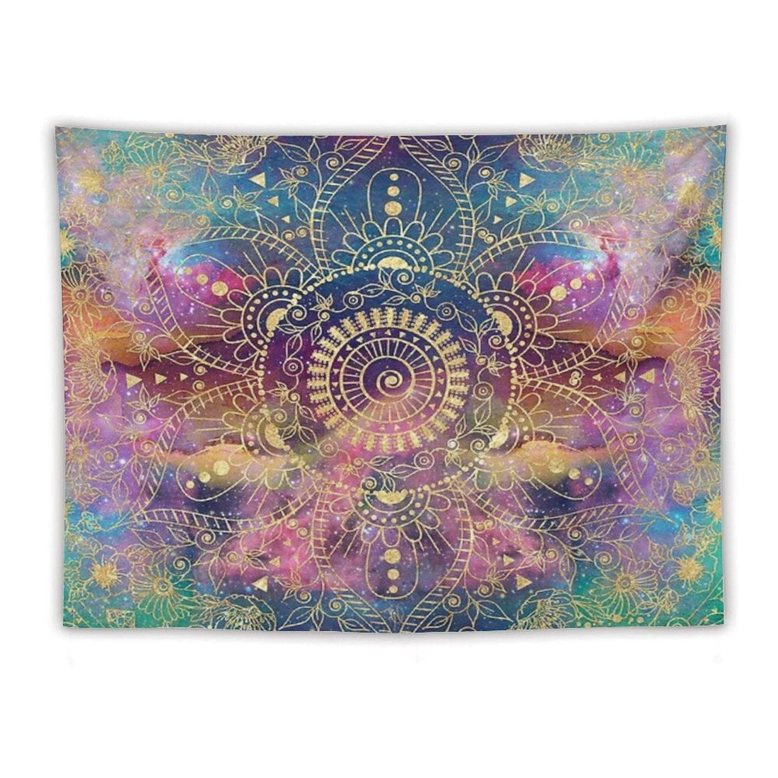 Gold Mandala Watercolor Colorful Nebula Tapestry