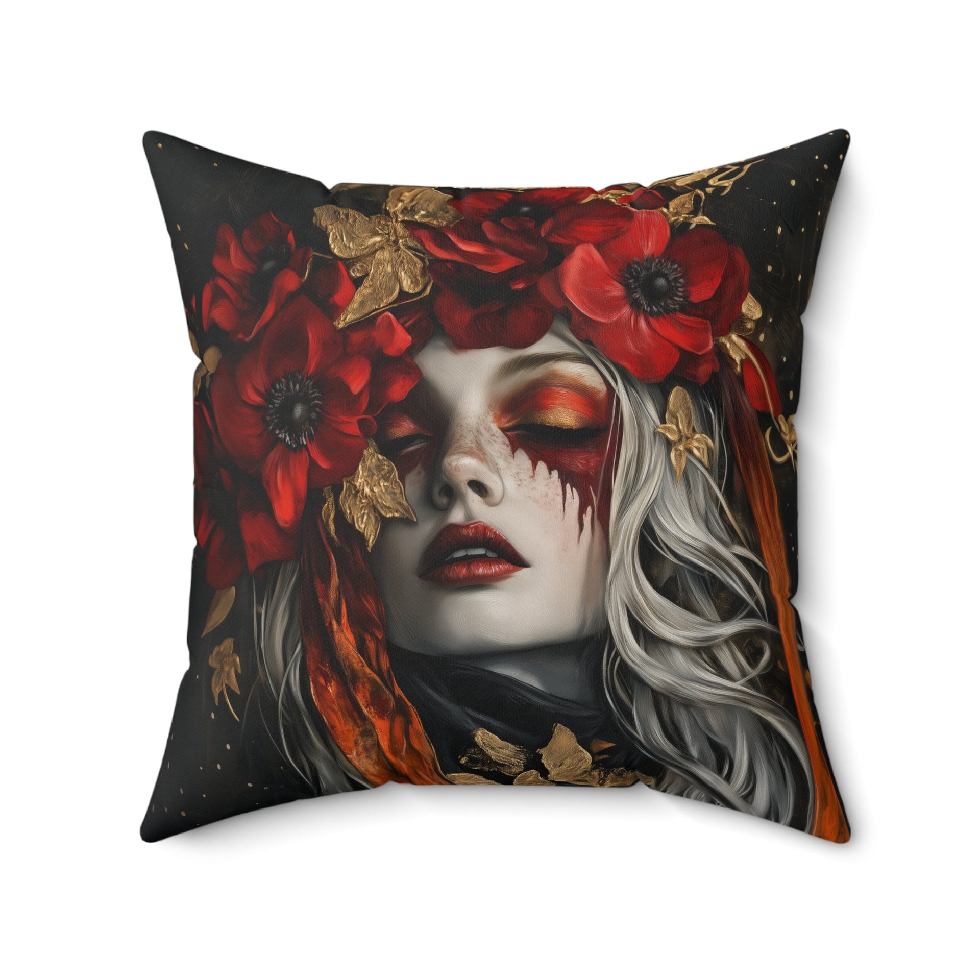 Microsuede Cushion / Autumn Fall Art / Woman - Anemone /