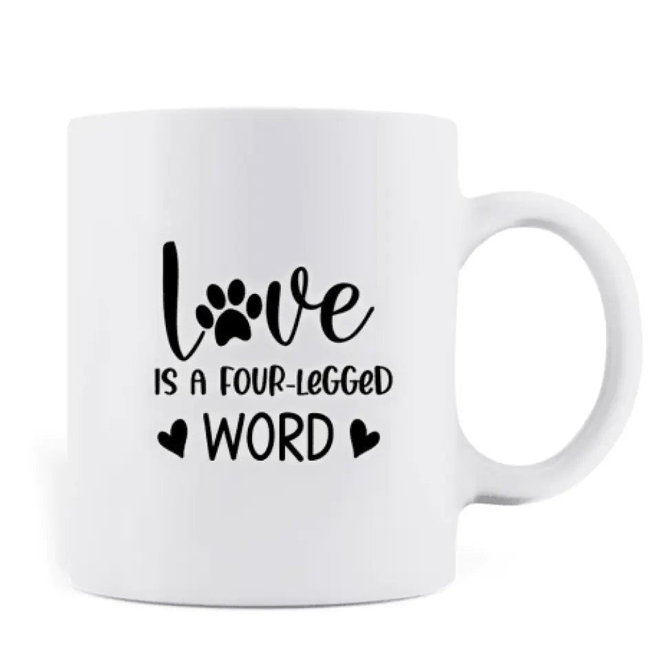 Personalized Pets Mom Mug - Mom With Up to 4 Pets - Best Gift For Cat Lovers, Dog Lovers - Love Is A Four-Legged Word - FD19NO