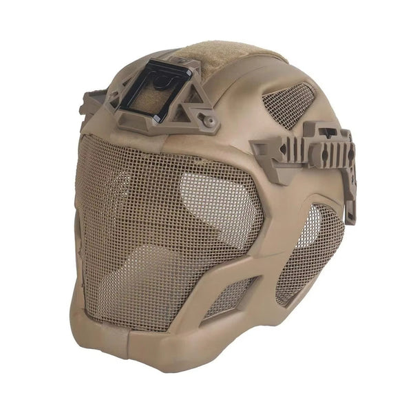 Lightweight EVA tactical helmet for hunting, airsoft, etc. Steel mesh mask included, good for cosplay.