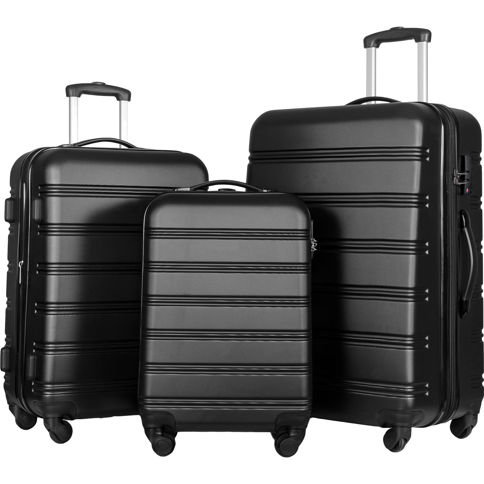 Black 3 Piece Luggage Set Hardside Spinner Suitcase with TSA Lock 20