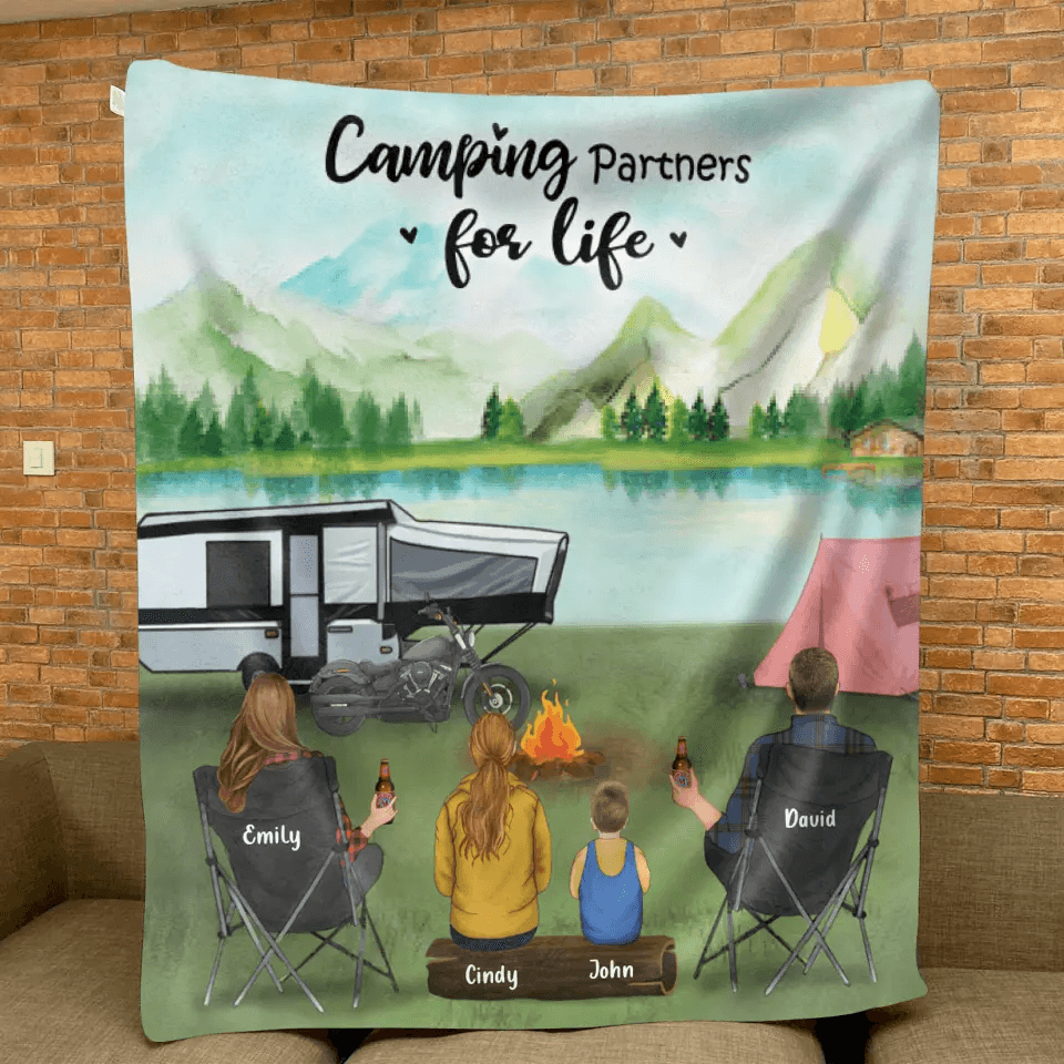 Personalized Camping Blanket - Best Gift For The Whole Family - Parents With 2 Kids And Up to 6 Pets - Father's Day Gift From Wife To Husband - Love is stay together