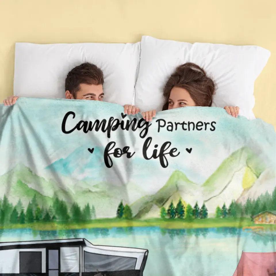 Personalized Camping Blanket - Best Gift For The Whole Family - Parents With 2 Kids And Up to 6 Pets - Father's Day Gift From Wife To Husband - Love is stay together