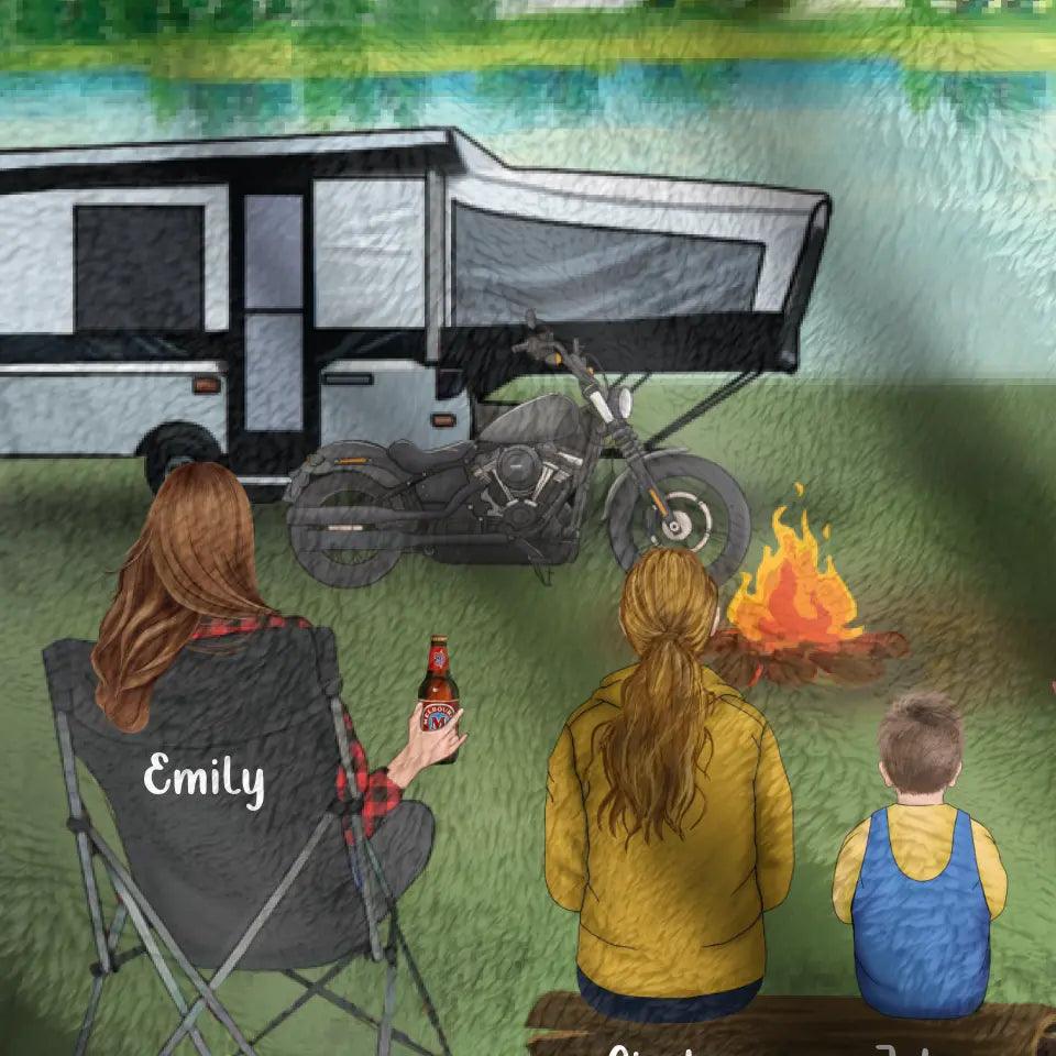 Personalized Camping Blanket - Best Gift For The Whole Family - Parents With 2 Kids And Up to 6 Pets - Father's Day Gift From Wife To Husband - Love is stay together
