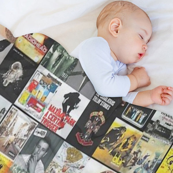 90s 00s Indie Britpop Albums Homage Collage Sustainable Throw Blanket