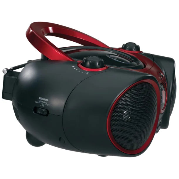 JENSEN® Portable CD Player with AM/FM Stereo Radio, CD-490 (Black/Red)