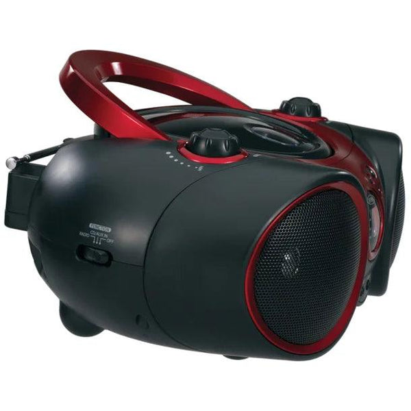 JENSEN® Portable CD Player with AM/FM Stereo Radio, CD-490 (Black/Red)