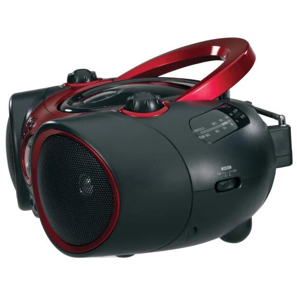 JENSEN® Portable CD Player with AM/FM Stereo Radio, CD-490 (Black/Red)